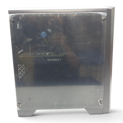 The Computer Market custom mid-tower gaming PC with a transparent side panel, Intel i7 processor, and RTX 2070 GPU.