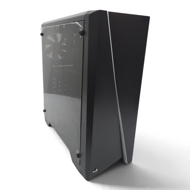 The Computer Market custom gaming PC in a black mid-tower case with a glass side panel and angular front design.